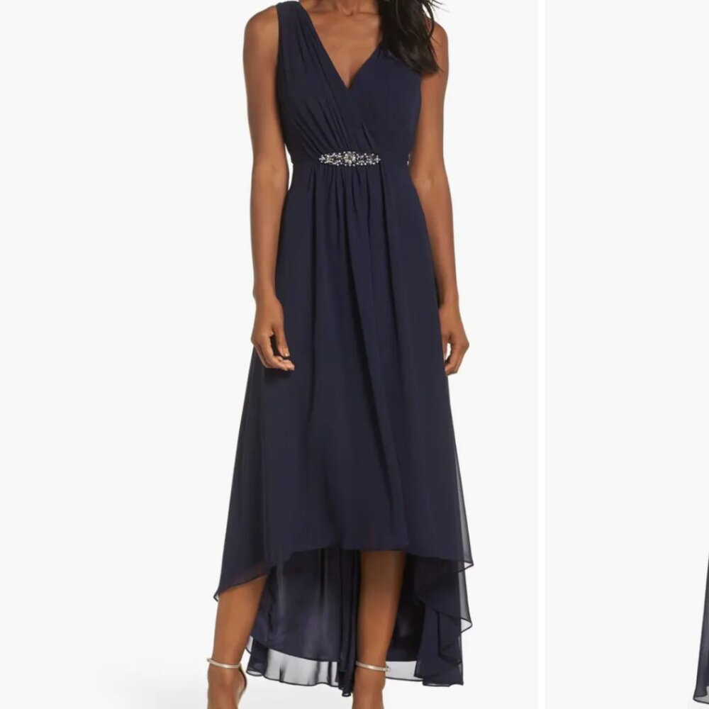 Eliza J Embellished High/Low Chiffon Dress Navy Size 8 (Brand new, no tags)